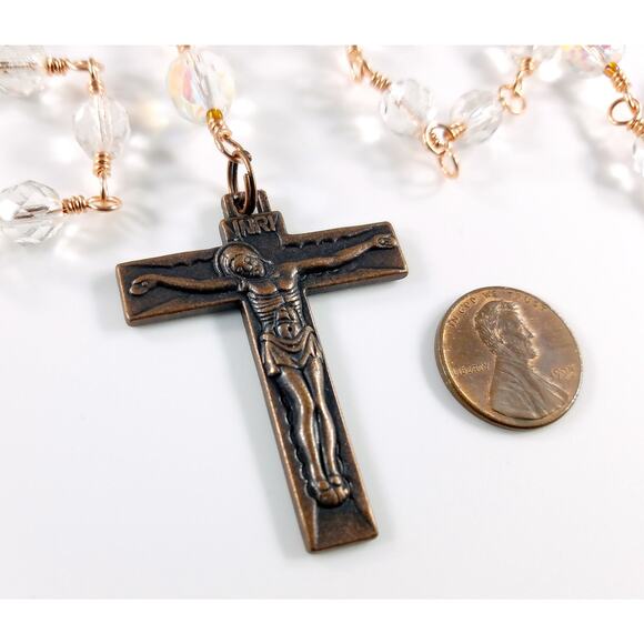 Madonna Child Sacred Heart of Jesus 5 Decade Rosary, Copper Crucifix - Picture 4 of 10